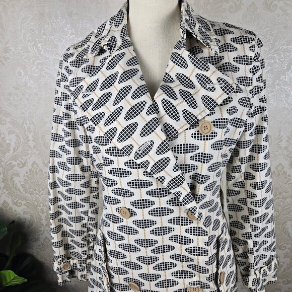 Gap Size XS Coated Cotton Trench Coat Cream Geometric Print Double Breasted Belt - Picture 3 of 16
